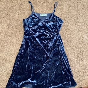 Blue velvet wrap dress